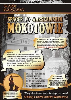 Plakat promujący spacer po warszawskim Mokotowie